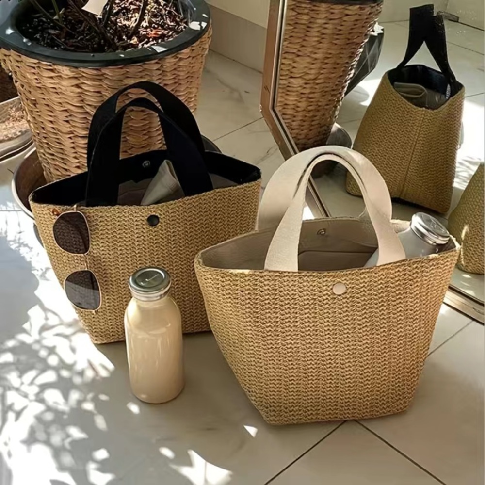 Sunshine Vibez Small Tote Bag, Beach Bag, Straw Tote Handbag White Handle New! - Picture 2 of 8